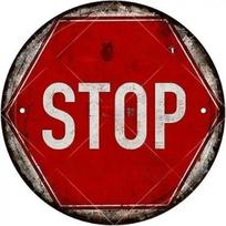 STOP Įspėjimas Apvalus Vintažinis Metalinis Ženklas Sienų Dekoras 30x30cm purpurinė