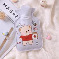Cartoon Flannel Anti-Scalding Hot Water Bottle - Portable and Refillable for Students and Babies white