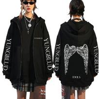 Dainininkė Yungblud Black Hearts Club megztinis su užtrauktuku Vyriškas vilnos medvilniniai gobtuvai su užtrauktuku Vyriški Moteriški Roko vintažiniai negabaritinė striukė su užtrauktuku 2XL gray