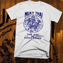 Muay Thai T-shirt Thai boxing Sak Yant fight Tattoo Thai Boxer Martial Arts tee S blue