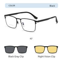 Night Vision Magnet Clip Polarized Sunglasses TR90 Custom Prescription Eyeglasses Large Metal Square Men‘s Myopia Glasses Original Lenses juoda