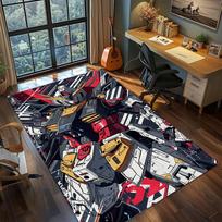 Vintage Gundam Manga Panel Monochrome Style Rug Carpet Large Area Rug Non Slip Washable Floor Mat Gamer Room Bedroom Home Decor 60x90cm white