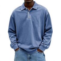 Vyriški drabužiai Naujas ilgomis rankovėmis POLO marškinėlis Megztinis Skalbtas T-shirt M mėlyna