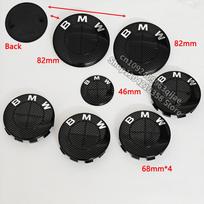 Anglies pluošto juodas logotipas priekinio variklio dangčio emblema 82mm+galinis ženklelis 74mm+ratlankio dangtelis 68mm/56mm+vairo lipdukas 45mm visoms BMW