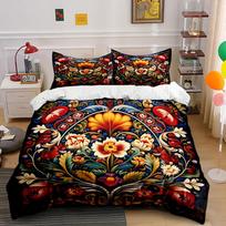Ornate Floral Pattern Set Bedding Duvet Cover Set Duvet Cover Pillowcases  (1*Duvet Cover 2*Pillowcases, without duvet insert) 220x240cm