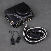 Plonas PU dėklas fotoaparatui Panasonic Lumix ZS300 TZ300 TX3 Compact - Atsparus smūgiams dėklas su išpjova trikojo tvirtinimui Black black