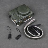 Plonas PU dėklas fotoaparatui Panasonic Lumix ZS300 TZ300 TX3 Compact - Atsparus smūgiams dėklas su išpjova trikojo tvirtinimui Olive Green black