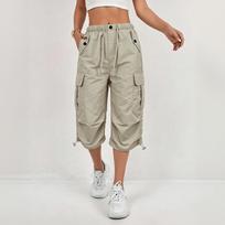 Moteriškos cargo capri kelnės, greitai džiūstančios, su daug kišenių, skirtos lauko sportui, bėgimui, žygiams, kasdieniam dėvėjimui, darbo drabužiai XXL chaki