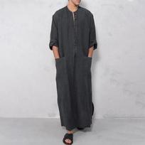 Vyriški musulmonų chalatai Abaya islamiški drabužiai tunika suknelė ilgomis rankovėmis marškiniai Maxi 2XL pilka