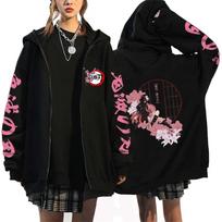 Demon Slayer Kanroji Mitsuri Anime Women Men Hoodies Fall-Autumn Coat Cartoon Print Jacket Kimetsu No Yaiba Manga Zipper Hoodies Cardigan Streetwear XXS white