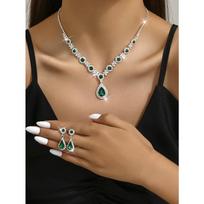 Fashion jewelry high-end crystal gemstone water drop necklace earrings suit brown