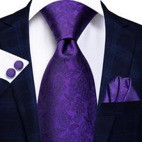 Hi-Tie Naujoviškas Gėlėtas Violetinis Elegantiškas Vyriškas Kaklaraištis Servetėlė Manžetės Smokingui Mados Klasikinis Šilkinis Prabangus Kaklaraištis Vyrui purple