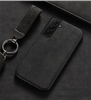 Alcantara telefono dėklas, skirtas Samsung Galaxy S25 Plus S26 S23 Ultra S24 S22 S21 S20 FE Note10+ Note 20, prabangus zomšos odos dėklas S24FE black
