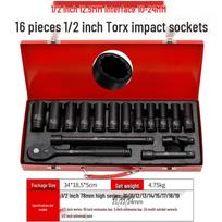 16-Piece Air Impact Wrench Set with Extended Sockets, Quick-Release Ratchet, Long Extension Bar, Universal Joint, and Tire Repair Kit red