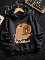 Relaxed Capybara Kids Zip Hoodie Summer Cute Crewneck Cartoon Ages 3-14 130 black
