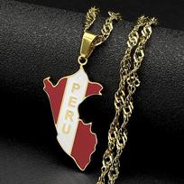 Peru Map Flag Enamel Pendant Necklace for Women Men Stainless Steel Gold Color Peruvian Geography Chain Necklaces Jewelry Gift gray