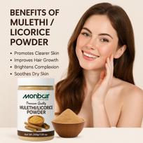 Monbair Mulethi Powder For Face, Hair (200 Grams) Skin And Body | Edible | Licorice Powder For Skin Care beige
