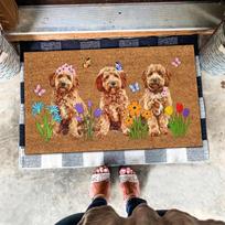 Mielas Goldendoodle šuo, sudėtas durų kilimėlis, žavingas šuniuko kilimėlis šunų mamai dovanoti, žavingas prieangio pasitikimo kilimėlis šunų mylėtojams 40x60cm brown