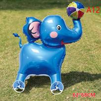 4D Cartoon Elephant Foil Balloon, Stand Walking Balloon with Wheel for Kids Birthday Party Baby Shower Decoration 9 blue