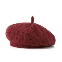 Black polka dot hat woolen beret female autumn and winter face small bud hat big head circumference painter hat One size fits all (54-58cm) brown