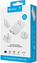 Kelioninis įkroviklis Sandberg 441-68, Europlug/2 x USB Type-C/UK Plug, balta sp., 65 W