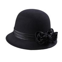 Vintage Silky Flower Hat Winter Warm Dome Hat Women Wool Cloche Hat Headwear juoda