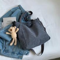 Corduroy Large-Capacity Bag Women'Snewest Trendy Korean Version Messenger Bag All-Match Student Shoulder Bag Women'S Handbag No  pendant gray