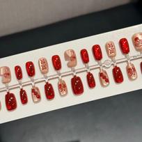 Handmade Resin Red Faux Nail Art Tips: 30 Pre-made Wearable Fortune & Blessings Stickers S, S, S black