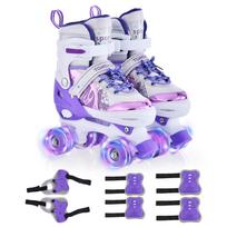 Roller Skates for Kids with Protective Gear 4 Size for Children of Different Ages Adjustable Light Up LED Luminous violetinė