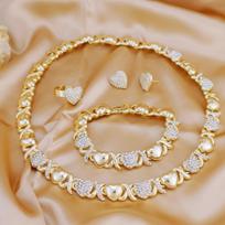 Jewelry Set Fashion Women XOXO Love Hug Gold Plated Pendant Necklace Earrings Jewelry Set Party Wedding and Holiday Favors 45cm beige