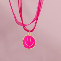 Cute Colorful Bohemia Smile Face Necklace for Women Girls Emoticon Pendant Necklace Party Birthday Jewelry Gifts pink