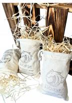 Hay for a hobby horse in a small jute bag