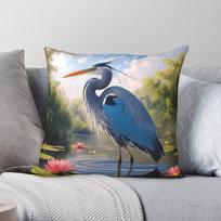 Great Blue Heron Lotus Pond Square Pillowcase Polyester Linen Velvet Printed Zip Decorative Sofa Cushion Cover 30X30CM gray