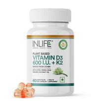 INLIFE Vitamin D3 600 IU K2 MK7 55mcg, Plant Based Lichen, 60 Veg Capsules