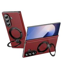 For Samsung Galaxy Z Fold 8 7 6 5 4 3 Hard Magnetic Phone Cover Anti-scratch Foldable Ring Stand Hinge Protection Leather Case For Galaxy Z Fold 5 raudona
