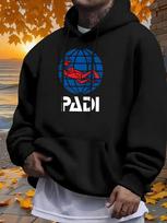 Casual Fleece Hoodie with PADI Diver & Globe Print - Warm Winter Sweatshirt M black