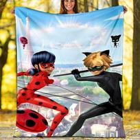 Miraculous Tales of Ladybug Cat Noir Theme Printed Blanket - Perfect for Couch, Bed, Travel & Outdoor Use | Machine Washable, Cozy & Durable. 150cmx180cm