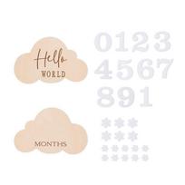 1Set Baby Wooden Balloon Milestone Cards Photography Accessories For Newborn Shooting Props Birthing Gifts Cloud white