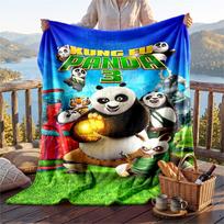 Šilta flanelinė antklodė su Kung Fu Panda raštu, lengva ir patogi pledas lovai, sofai 80cmx120cm blue