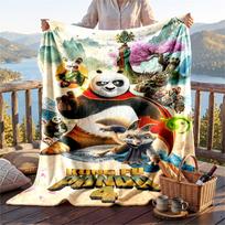 Šilta flanelinė antklodė su Kung Fu Panda raštu, lengva ir patogi pledas lovai, sofai 80cmx120cm