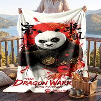 Šilta flanelinė antklodė su Kung Fu Panda raštu, lengva ir patogi pledas lovai, sofai 80cmx120cm