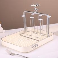 Cup and Bottle Drying Rack with Removable Tray Convenient Handle for Easy Cleaning Beige gray