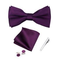 Elegantiškas vyrų dovanų rinkinys su peteliške 4 vnt. Vienspalvė peteliškė, nosinaitė, rankogalių sąsagos, kaklaraiščio segtukas Verslo, vestuvių, oficialaus kostiumo aksesuarai blue