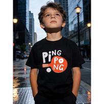 European sizes Kids' Cartoon PING PONG Racquet Print Quick-Dry T-Shirt, Breathable Short Sleeve Table Tennis Training Clothes for Ages 5-13 170 juoda