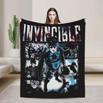 Invincible Comic Anime Blanket Flannel Printed Multi-function Lightweight Thin Throw Blankets for Sofa Outdoor Quilt Size: 75*100cm, Weight: 230 GSM black