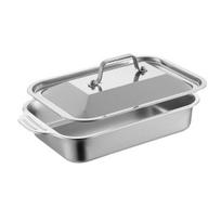 Large Seafood Baking Tray Stainless Steel Pan with Handles Heavy-Duty Rectangular Tray Capacity Bakeware High Temperature Resistant Durable Large gray
