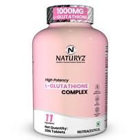 NATURYZ High Potency L-Glutathione 1000mg per serving Glow Supplement for Women & Men | Highest 11 Nutrients | Skin Peptide Complex for Depigment
