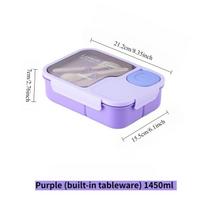 Bento Box-Portable lunch box with built-in tableware and sauce box, square meal reserve box for school, office and travel 3&1450ml&1 rožinė