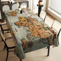 Open style, 1 piece, classic map pattern, retro printed decorative tablecloth, multi-color, suitable for restaurants 54*72inch(137cm*183cm） beige