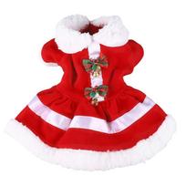 Red Velvet Pet Christmas Dress Bow Knot Collar Dog Fleece Skirt Thickening Bell Small Pet Clothes Small Medium Puppies S white